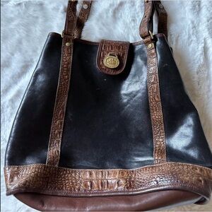 Brahmin Black and Brown Textured Leather Purse